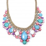 Multicolored Pastels Teardrop Gems Bib Necklace